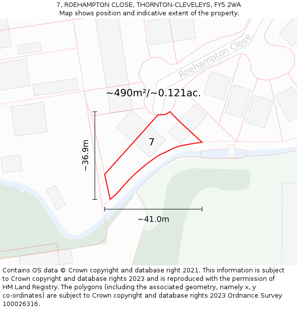 7, ROEHAMPTON CLOSE, THORNTON-CLEVELEYS, FY5 2WA: Plot and title map