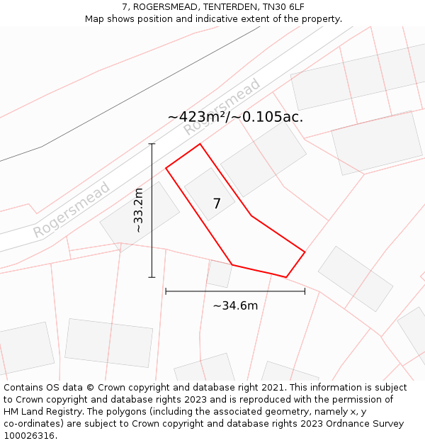 7, ROGERSMEAD, TENTERDEN, TN30 6LF: Plot and title map