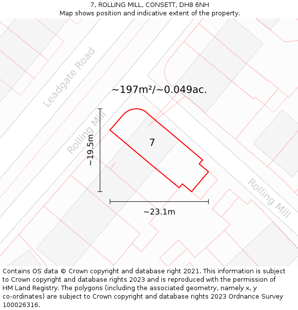 7, ROLLING MILL, CONSETT, DH8 6NH: Plot and title map