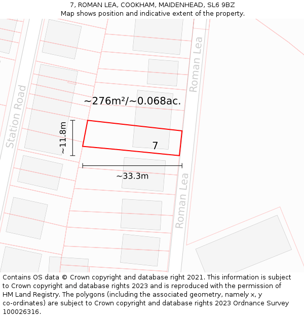 7, ROMAN LEA, COOKHAM, MAIDENHEAD, SL6 9BZ: Plot and title map