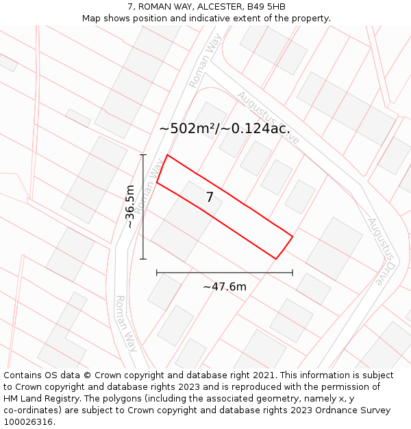 7, ROMAN WAY, ALCESTER, B49 5HB: Plot and title map