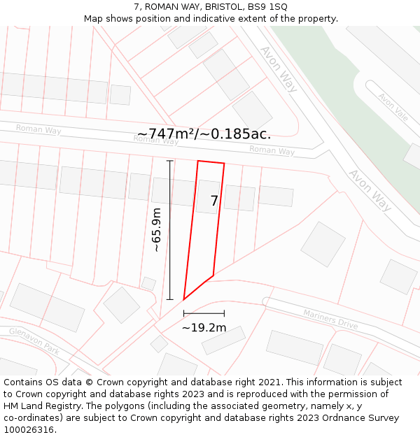 7, ROMAN WAY, BRISTOL, BS9 1SQ: Plot and title map