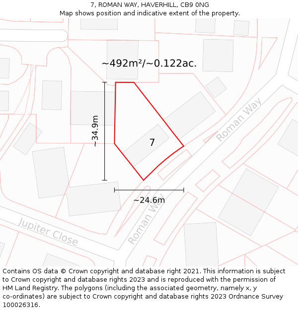 7, ROMAN WAY, HAVERHILL, CB9 0NG: Plot and title map