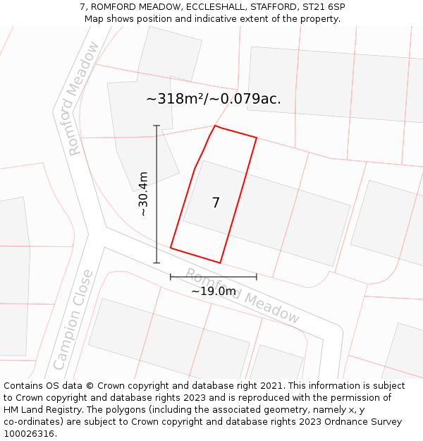 7, ROMFORD MEADOW, ECCLESHALL, STAFFORD, ST21 6SP: Plot and title map