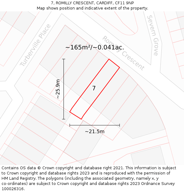 7, ROMILLY CRESCENT, CARDIFF, CF11 9NP: Plot and title map