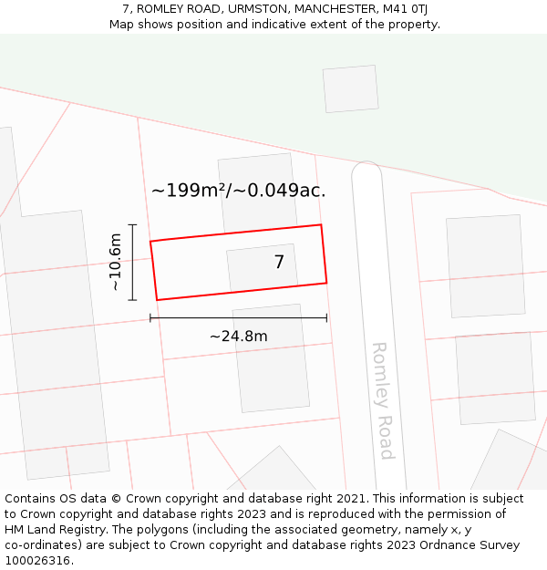 7, ROMLEY ROAD, URMSTON, MANCHESTER, M41 0TJ: Plot and title map