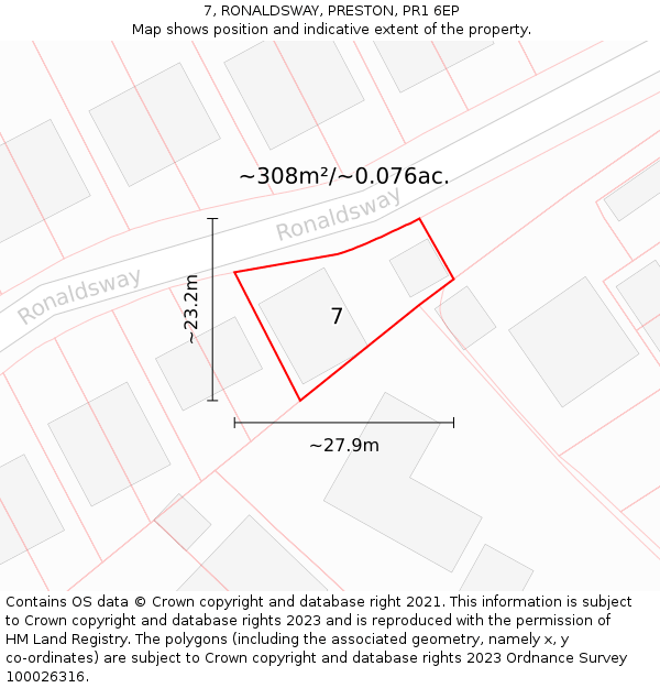 7, RONALDSWAY, PRESTON, PR1 6EP: Plot and title map