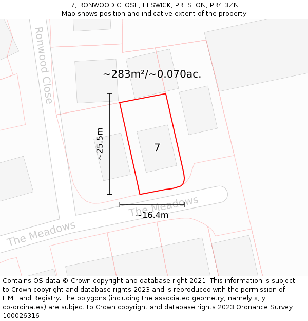 7, RONWOOD CLOSE, ELSWICK, PRESTON, PR4 3ZN: Plot and title map