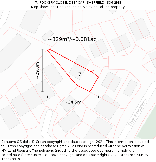 7, ROOKERY CLOSE, DEEPCAR, SHEFFIELD, S36 2NG: Plot and title map