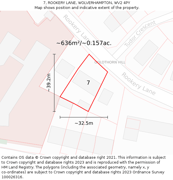 7, ROOKERY LANE, WOLVERHAMPTON, WV2 4PY: Plot and title map
