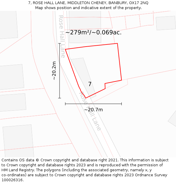 7, ROSE HALL LANE, MIDDLETON CHENEY, BANBURY, OX17 2NQ: Plot and title map