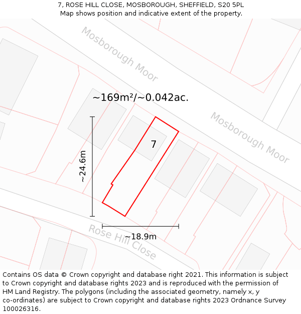 7, ROSE HILL CLOSE, MOSBOROUGH, SHEFFIELD, S20 5PL: Plot and title map