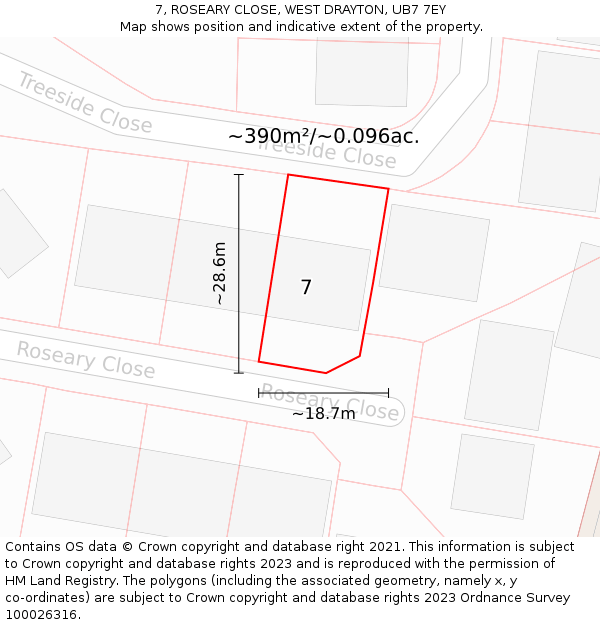 7, ROSEARY CLOSE, WEST DRAYTON, UB7 7EY: Plot and title map