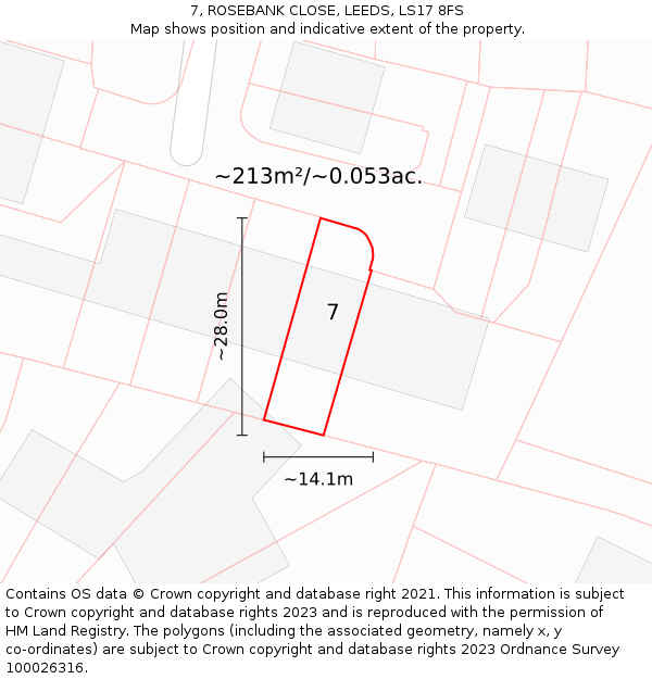 7, ROSEBANK CLOSE, LEEDS, LS17 8FS: Plot and title map