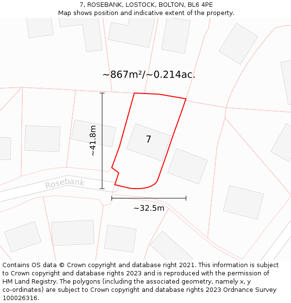 7, ROSEBANK, LOSTOCK, BOLTON, BL6 4PE: Plot and title map