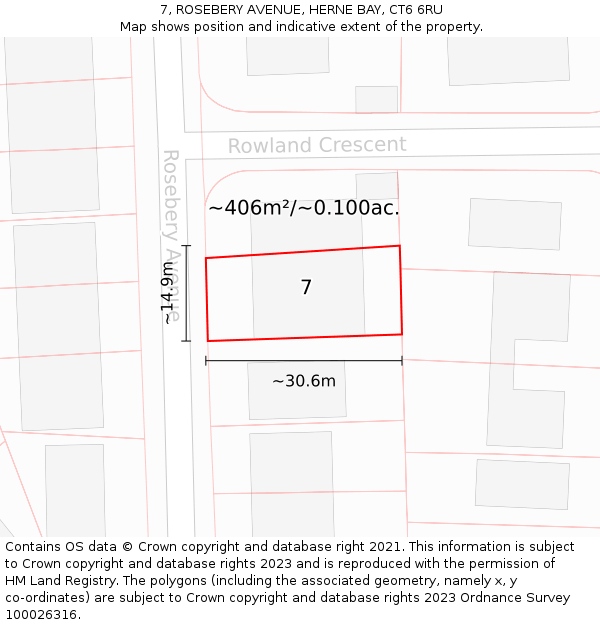 7, ROSEBERY AVENUE, HERNE BAY, CT6 6RU: Plot and title map