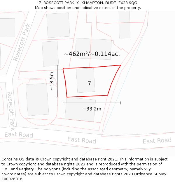 7, ROSECOTT PARK, KILKHAMPTON, BUDE, EX23 9QG: Plot and title map