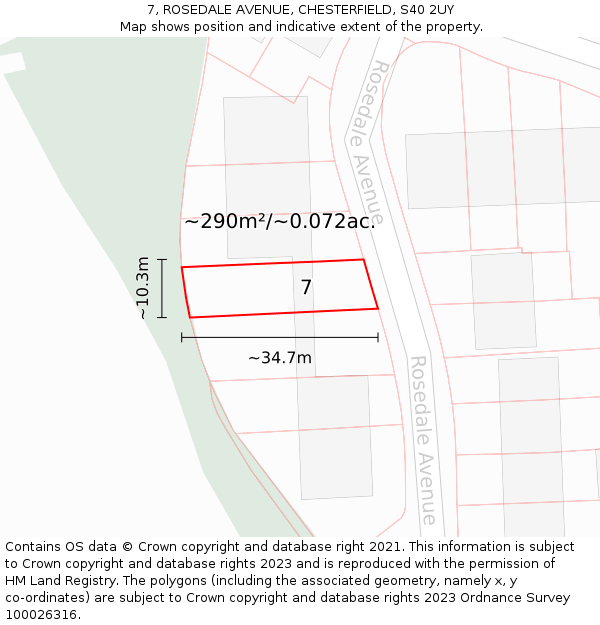 7, ROSEDALE AVENUE, CHESTERFIELD, S40 2UY: Plot and title map