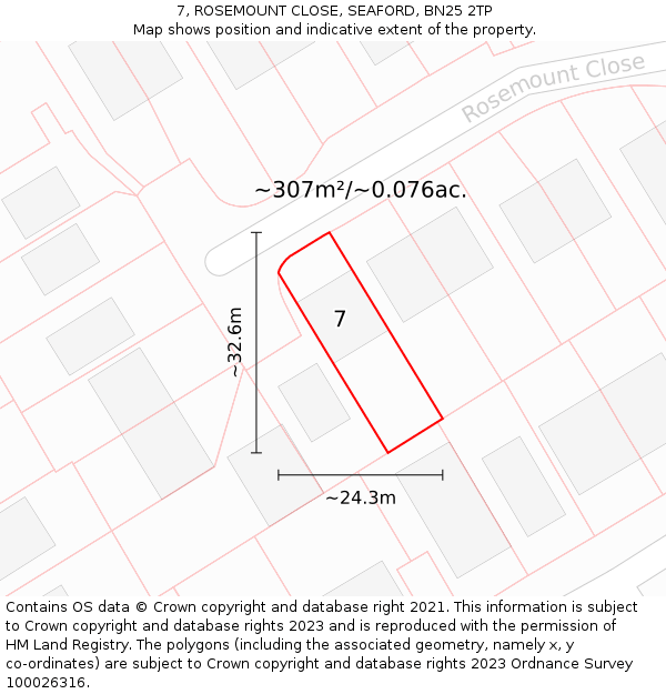 7, ROSEMOUNT CLOSE, SEAFORD, BN25 2TP: Plot and title map