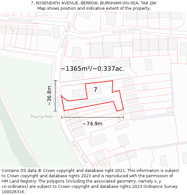 7, ROSENEATH AVENUE, BERROW, BURNHAM-ON-SEA, TA8 2JW: Plot and title map