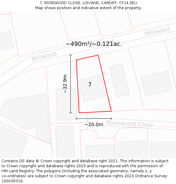 7, ROSEWOOD CLOSE, LISVANE, CARDIFF, CF14 0EU: Plot and title map