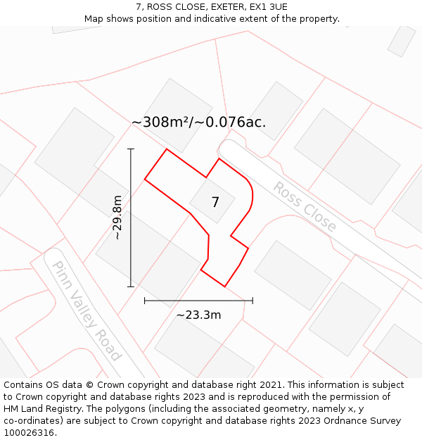 7, ROSS CLOSE, EXETER, EX1 3UE: Plot and title map