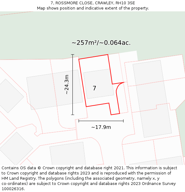 7, ROSSMORE CLOSE, CRAWLEY, RH10 3SE: Plot and title map