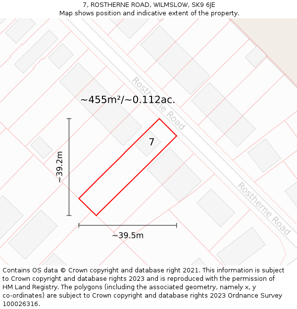 7, ROSTHERNE ROAD, WILMSLOW, SK9 6JE: Plot and title map
