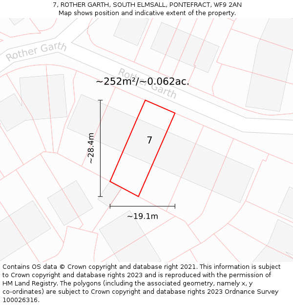 7, ROTHER GARTH, SOUTH ELMSALL, PONTEFRACT, WF9 2AN: Plot and title map
