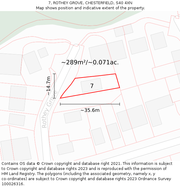 7, ROTHEY GROVE, CHESTERFIELD, S40 4XN: Plot and title map
