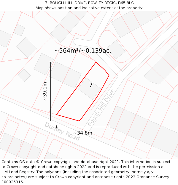 7, ROUGH HILL DRIVE, ROWLEY REGIS, B65 8LS: Plot and title map