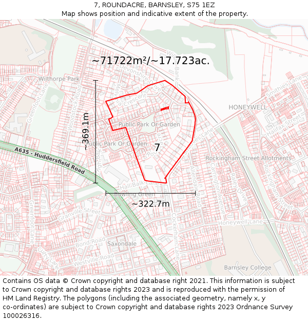 7, ROUNDACRE, BARNSLEY, S75 1EZ: Plot and title map