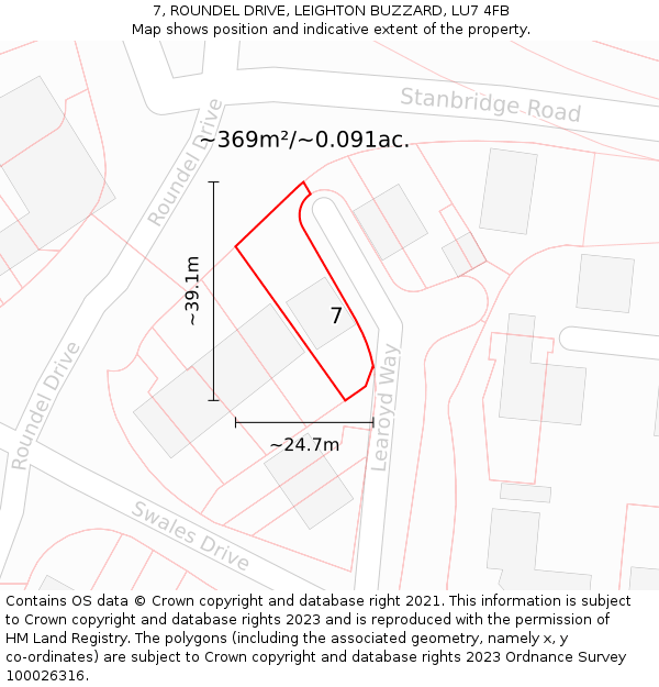 7, ROUNDEL DRIVE, LEIGHTON BUZZARD, LU7 4FB: Plot and title map