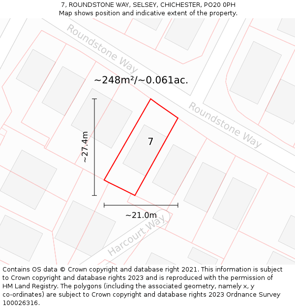 7, ROUNDSTONE WAY, SELSEY, CHICHESTER, PO20 0PH: Plot and title map