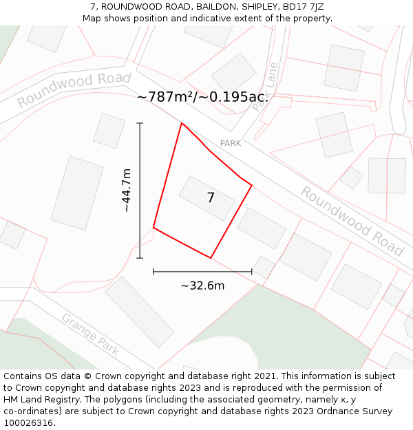 7, ROUNDWOOD ROAD, BAILDON, SHIPLEY, BD17 7JZ: Plot and title map