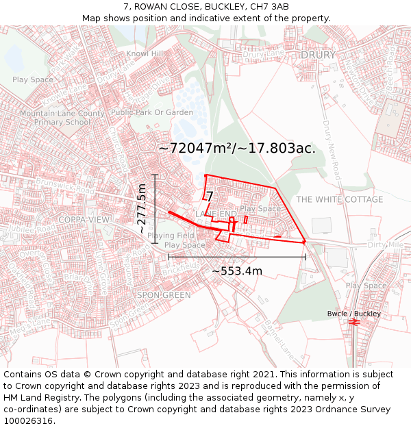 7, ROWAN CLOSE, BUCKLEY, CH7 3AB: Plot and title map
