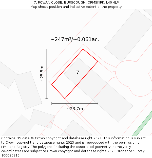 7, ROWAN CLOSE, BURSCOUGH, ORMSKIRK, L40 4LP: Plot and title map