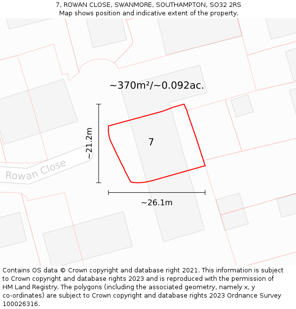 7, ROWAN CLOSE, SWANMORE, SOUTHAMPTON, SO32 2RS: Plot and title map