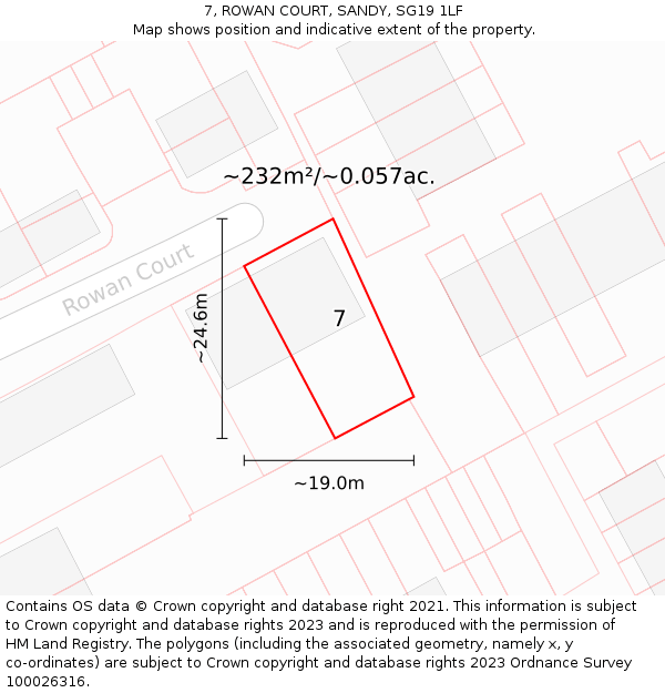 7, ROWAN COURT, SANDY, SG19 1LF: Plot and title map