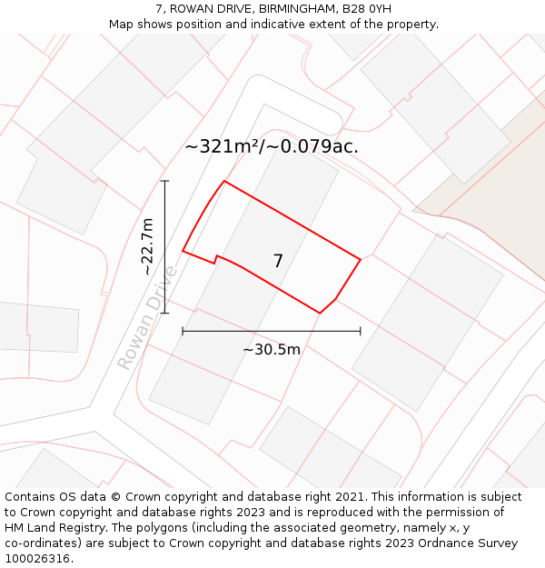 7, ROWAN DRIVE, BIRMINGHAM, B28 0YH: Plot and title map