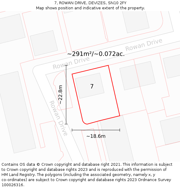7, ROWAN DRIVE, DEVIZES, SN10 2FY: Plot and title map