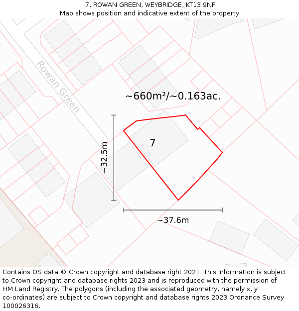 7, ROWAN GREEN, WEYBRIDGE, KT13 9NF: Plot and title map