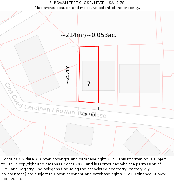 7, ROWAN TREE CLOSE, NEATH, SA10 7SJ: Plot and title map