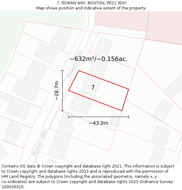 7, ROWAN WAY, BOSTON, PE21 9DH: Plot and title map