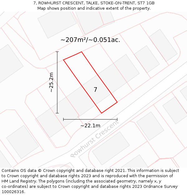 7, ROWHURST CRESCENT, TALKE, STOKE-ON-TRENT, ST7 1GB: Plot and title map