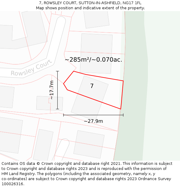 7, ROWSLEY COURT, SUTTON-IN-ASHFIELD, NG17 1FL: Plot and title map