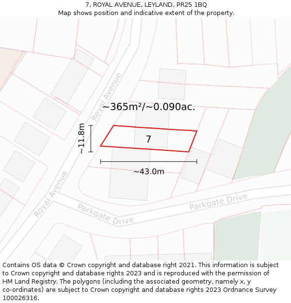 7, ROYAL AVENUE, LEYLAND, PR25 1BQ: Plot and title map