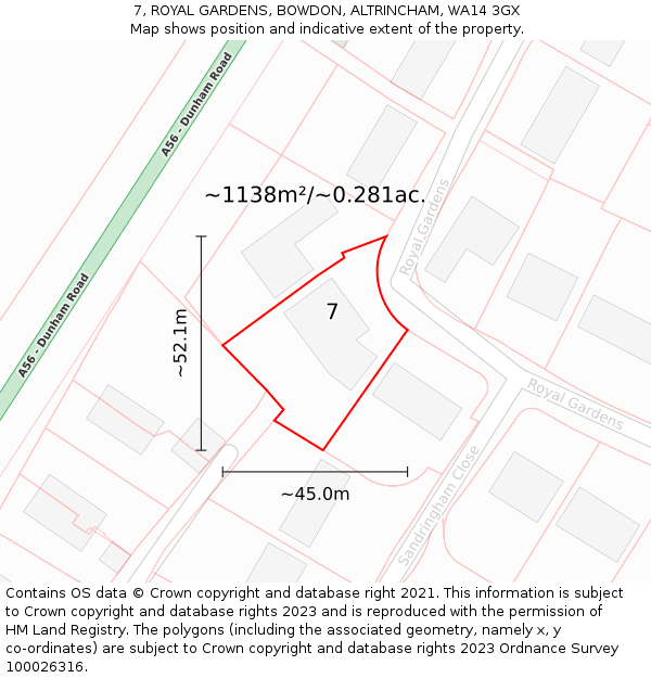 7, ROYAL GARDENS, BOWDON, ALTRINCHAM, WA14 3GX: Plot and title map