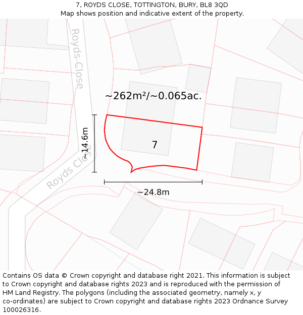 7, ROYDS CLOSE, TOTTINGTON, BURY, BL8 3QD: Plot and title map