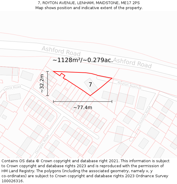 7, ROYTON AVENUE, LENHAM, MAIDSTONE, ME17 2PS: Plot and title map